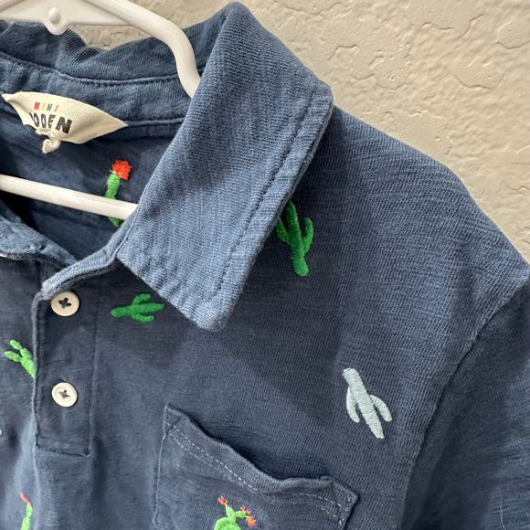 Mini Boden Navy Embroidered Cactus Collared Shirt - Picture 2 of 7
